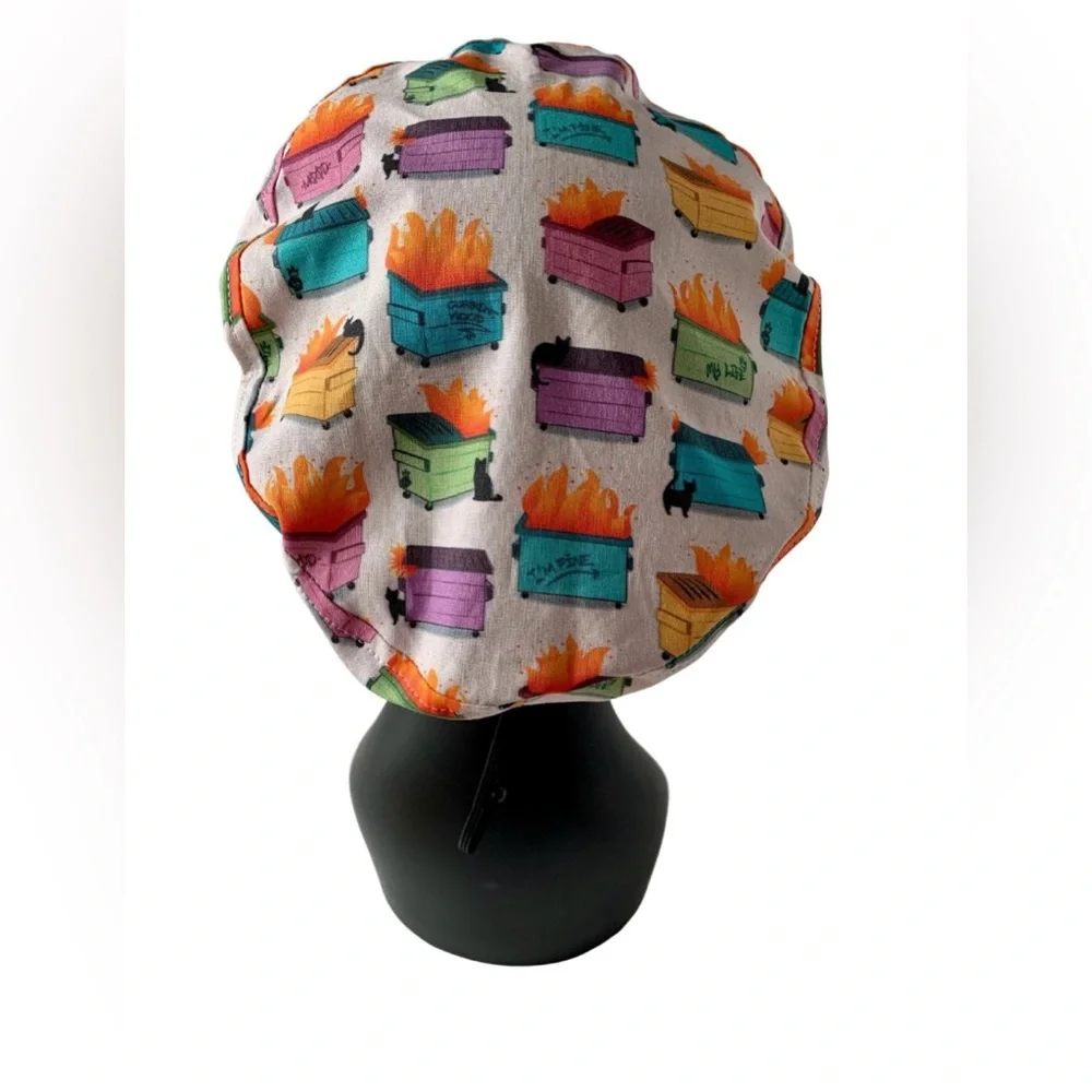 Dumpster Fire Surgical Scrub Cap - Cotton Euro Style for MEDIUM Length Hair - Picture 9 of 11